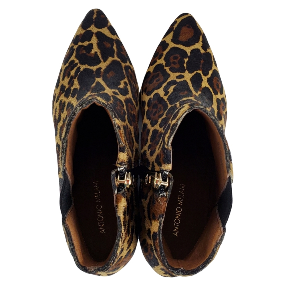 New Antonio Melani lavonnie leopard print haircalf block heel pointed booties - Picture 9 of 13